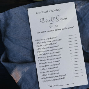 Svart brud & brudgum trivia bröllopsdusch spelkort meddelande