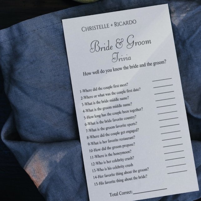 Svart brud & brudgum trivia bröllopsdusch spelkort meddelande (Skapare uppladdad)