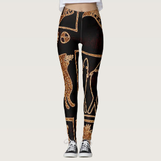 Svart/Brun afrikansk motif om leggings