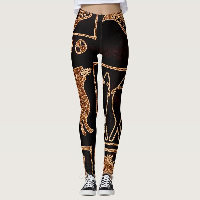 Svart/Brun afrikansk motif om leggings (Framsida)