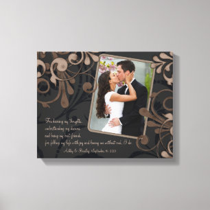 Svart brun Blommigt Bröllop-fotomall Canvas