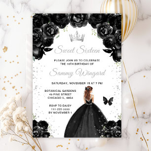Svart Brun Hår Prinsessa Sweet Sixteen Inbjudningar