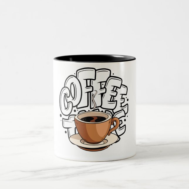 Svart brun illustration kaffe mugg (Center)