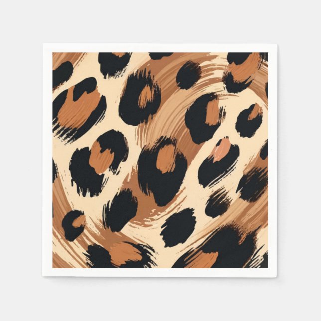Svart Brun Kräm Målad Leopard Djurtryck Pappersservett (Framsidan)