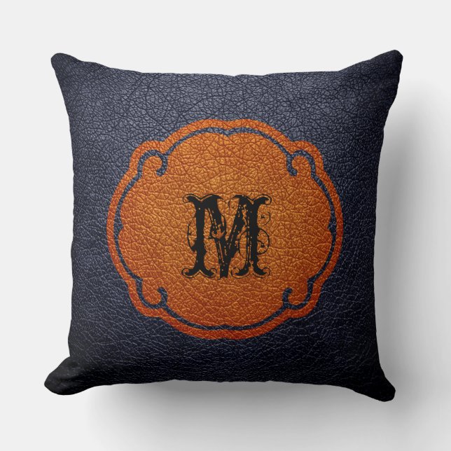 Svart Brun Läder Kudde (Framsida)