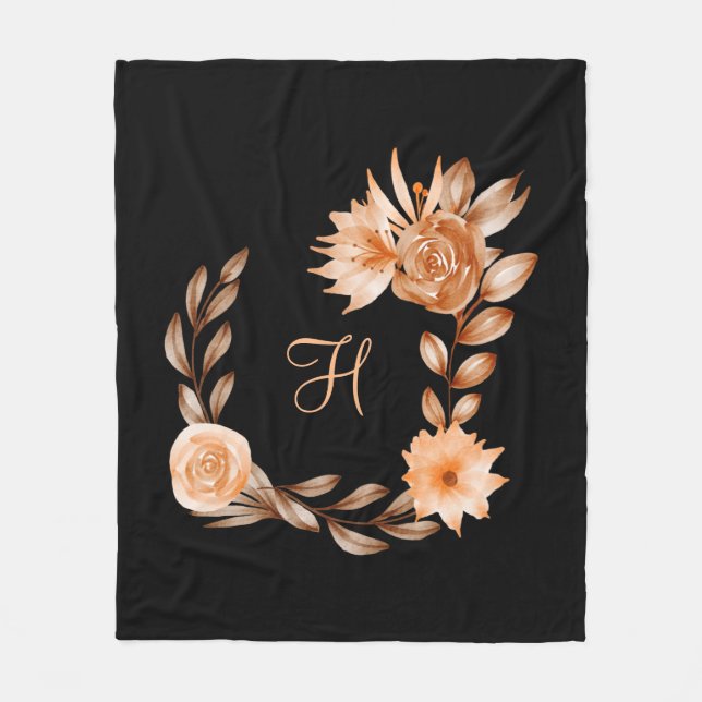 Svart Brun och Persika Fleecefilt med Monogram (Framsidan)