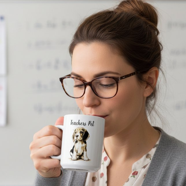 Svart/Brun på Vit ''Lärarens Favorit'' Beagle Kaffemugg (Skapare uppladdad)