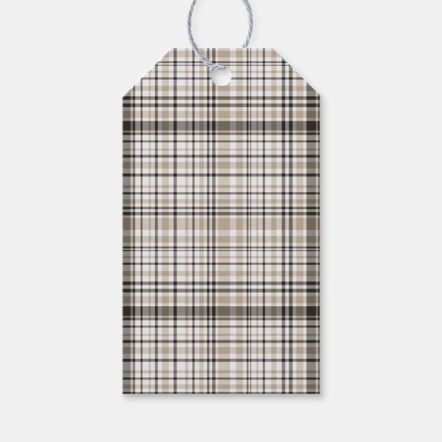 Svart, Brun & Vit Tartan Plaid Presentetikett (Framsidan)