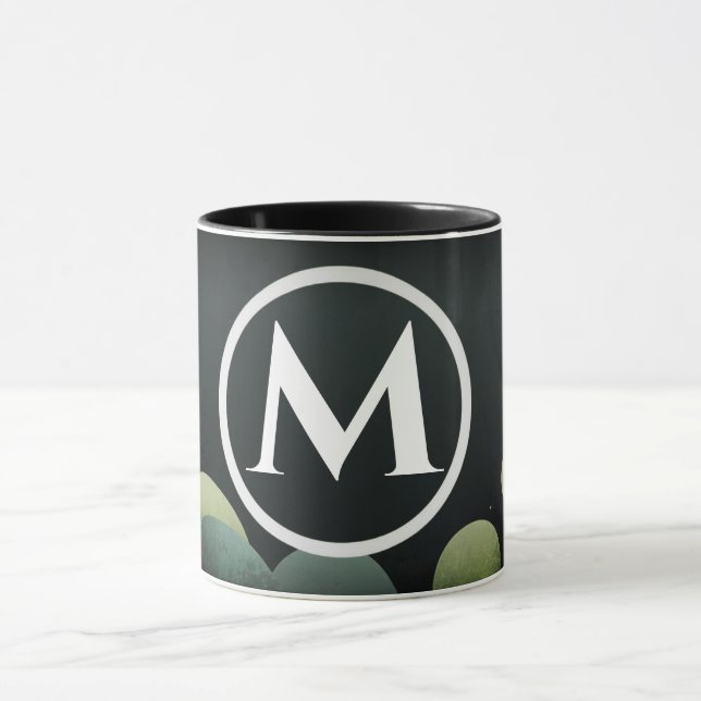 Svart Bubbla Retro Modernt Monogram Bokstav Mugg (Center)