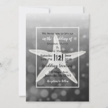 Svart Bubbles Starfish Beach Wedding-inbjudan