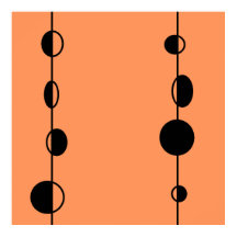 Svart bubblor och linjer på "persikofuzz"-bakgrund