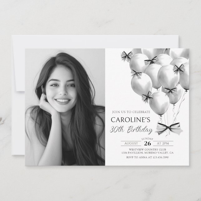 Svart bubblor på födelsedagsfoto - inbjudan (Framsida)