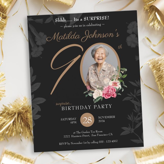 Svart budget - 90:e födelsedagsinbjudan (Black Budget Surprise 90th Birthday Invitation)