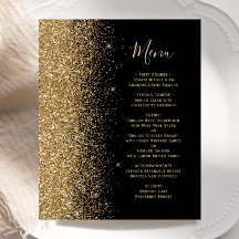 Svart Budget Bröllopsmeny med Guldglitter