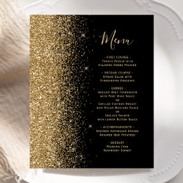 Svart Budget Bröllopsmeny med Guldglitter