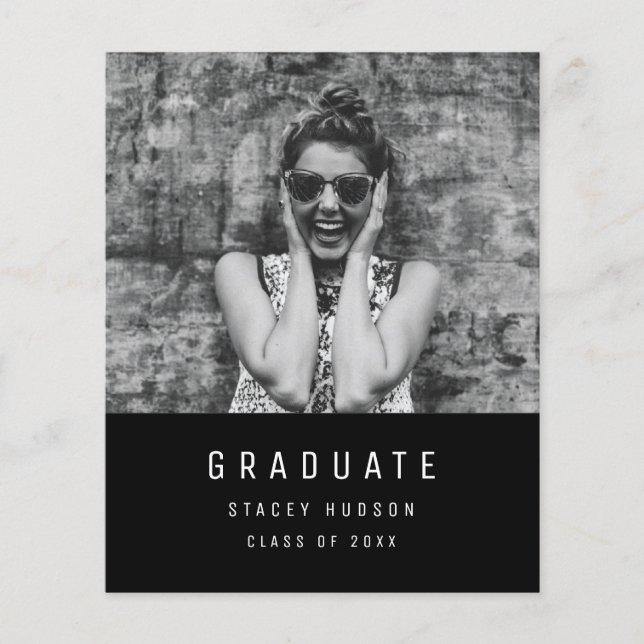 Svart budgeterat enkelt minimalistiskt Grad-meddel Flygblad (Framsidan)