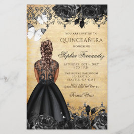 Svart budgetinbjudan till prinsessans Quinceañera-
