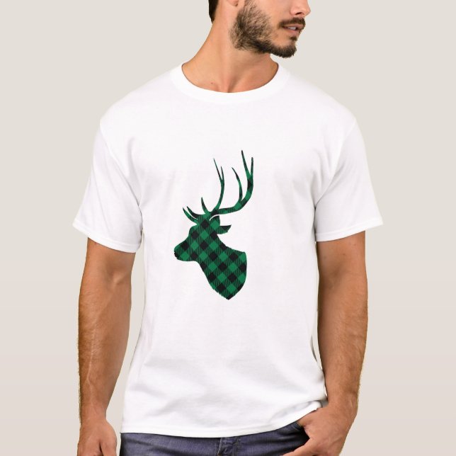 Svart Buffel Plaid Hjort T Shirt (Framsida)