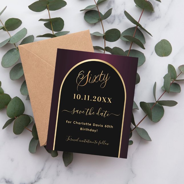 Svart burgundbudget för 60-årsdagen sparar datumet flygblad (Skapare uppladdad)