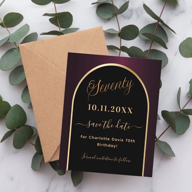 Svart burgundbudget för 70-årsdagen sparar datumet flygblad (Skapare uppladdad)