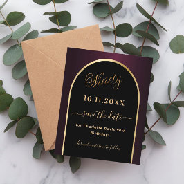 Svart burgundbudget för 90:e födelsedag spara datu flygblad