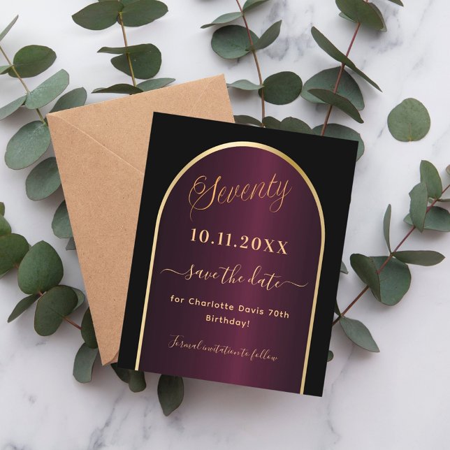 Svart burgunderfärgad 70-årsdag kort för att spara (Skapare uppladdad)