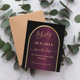 Svart burgundi 60-årsbudget spara datumet flygblad