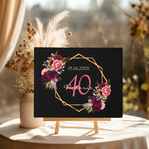 Svart burgundi-blommigtar 40-årsdag gästböcker