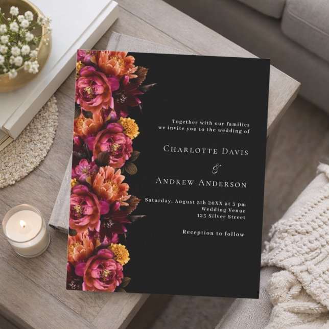 Svart burgundsvin romantisk bröllopsinbjudan (Skapare uppladdad)