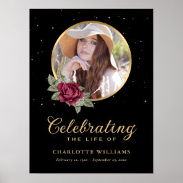 Svart burgundy Guld Blommigt - glitteral Poster