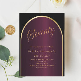 Svart burgundy guld-skript 70-årsdag inbjudningar