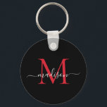 Svart burgundy Red Monogram Namn Elegant-skript Nyckelring<br><div class="desc">Enkel svart burgundy Red Monogram-Elegant Modern skriptnyckelkedja</div>