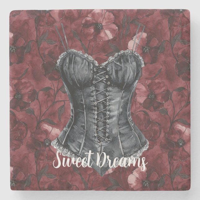 Svart Burgundy Röd Korsett Stenunderlägg (Framsidan)