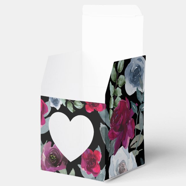 Svart Burgundy Salvia Dammig Blå Blommig Logotyp Presentaskar (Öppnad)