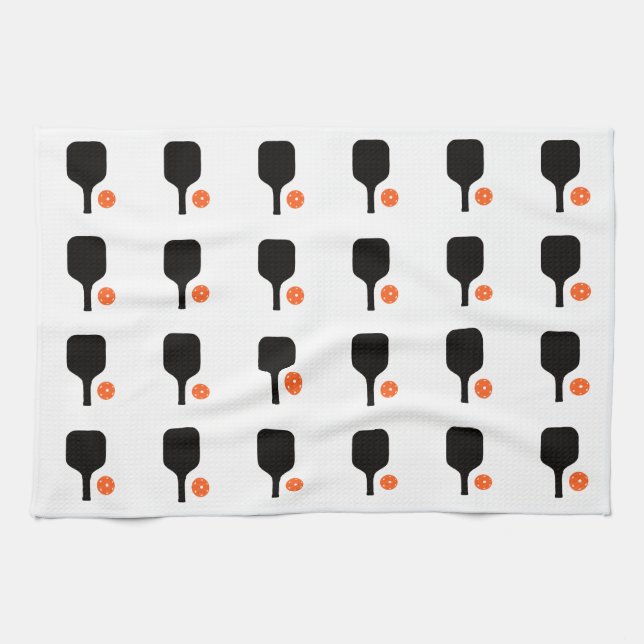 Svart burkpadlar och orange bollar handduva kökshandduk (Horisontell)