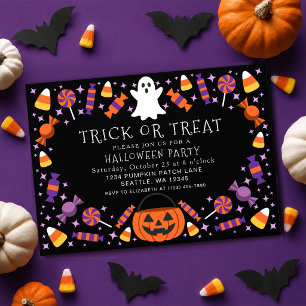 Svart bus eller godis barn Halloween-fest Inbjudningar