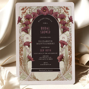 Svart Calla Lily Bröllopsdusch Art Nouveau Deco Inbjudningar