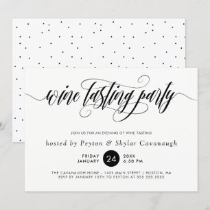 Svart calligrafi Swirls Vin Tasting Party Inbjudningar