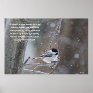 Svart Capped Chickadee i snö - löstagbar text Poster