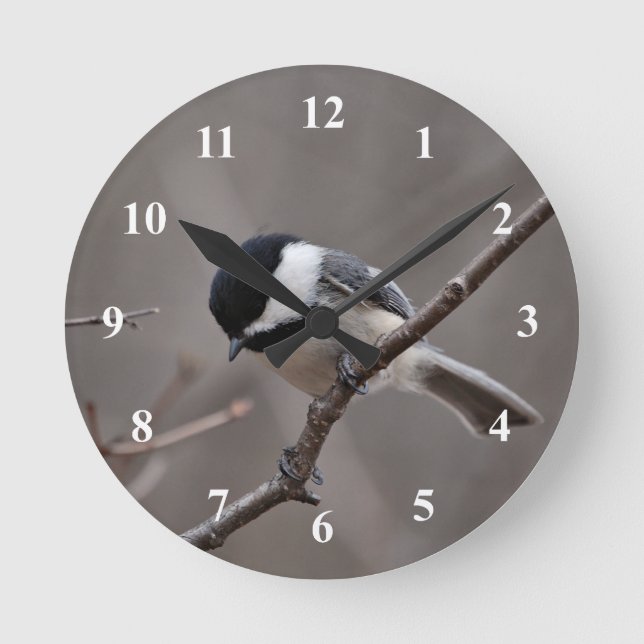 Svart Capped Chickadee Rund Klocka (Framsida)