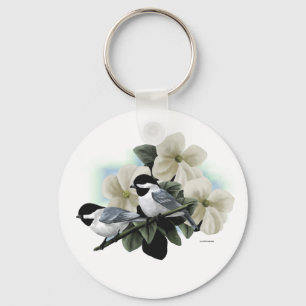 Svart Capped Chickadees Keychain Nyckelring