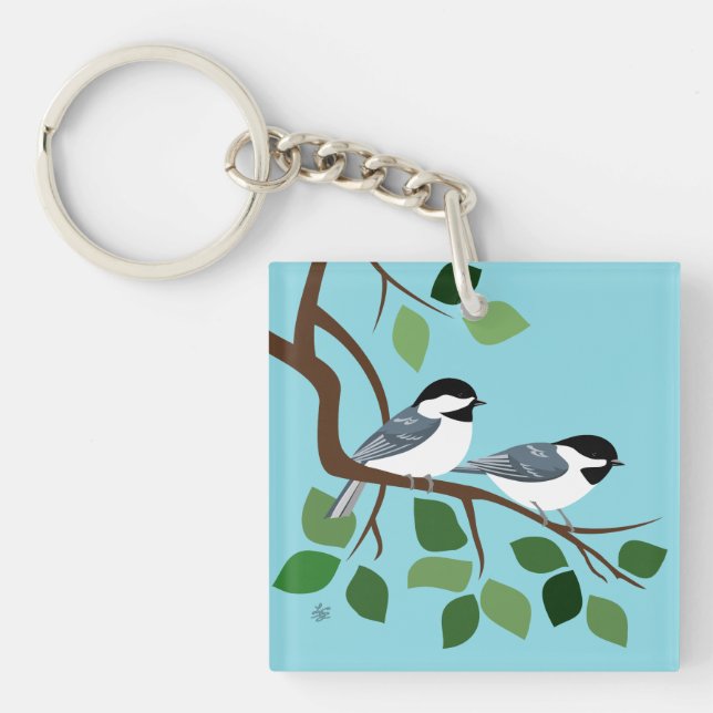 Svart Capped Chickadees Keychains (Framsidan)