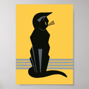Svart Cat Art Deco Vintage Animal Poster