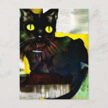 Svart Cat Collage Painting-vykort
