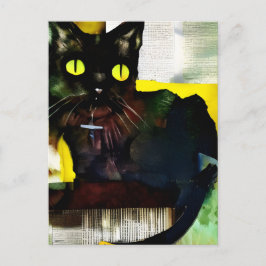 Svart Cat Collage Painting-vykort Vykort