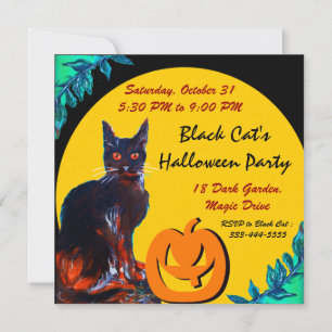 SVART CAT HALLOWEEN FEST,gult Inbjudningar
