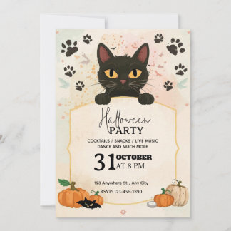 Svart Cat Halloween fest-inbjudan | Cute & Spoo Inbjudningar