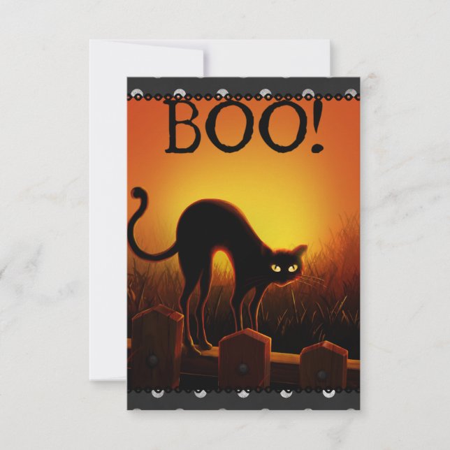 Svart Cat Halloween fest-inbjudan Inbjudningar (Framsida)