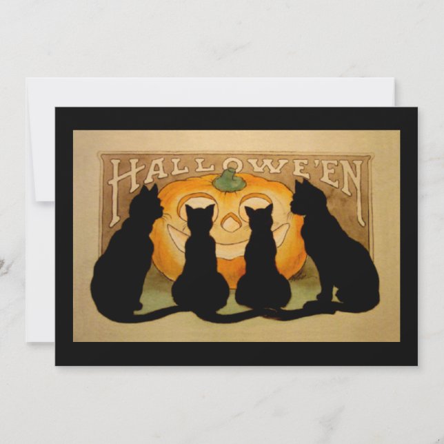 Svart Cat Halloween fest-inbjudan Inbjudningar (Framsida)