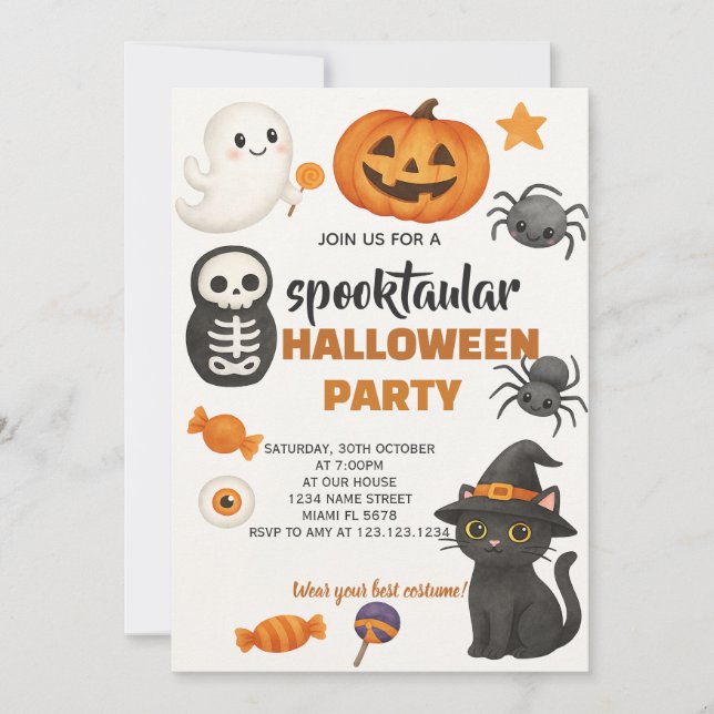Svart Cat Halloween fest-inbjudan Inbjudningar (Framsida)